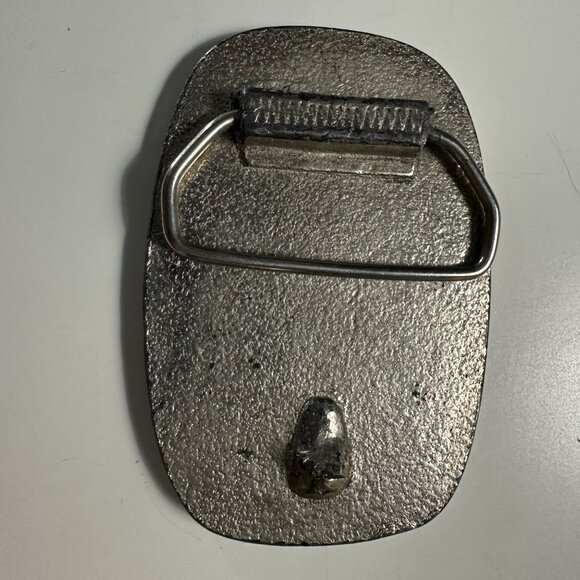 Vintage Southwestern Silver Tone Tomahawk Inlay Blue and Red Stone 3 x 2” buckle - Picture 2 of 4